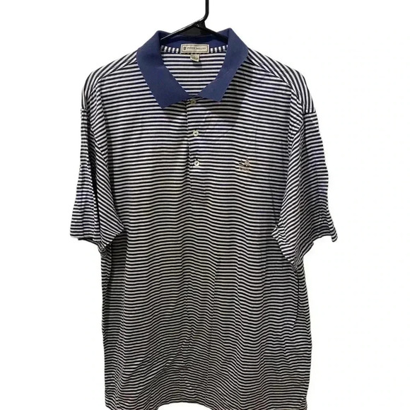 Peter Millar Striped Alpine Logo Golf Polo - Picture 1 of 4